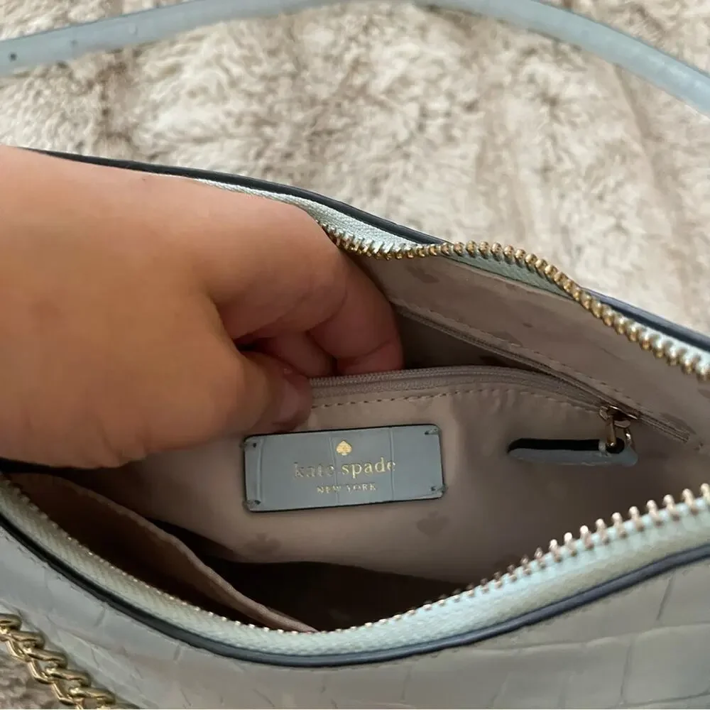 Kate Spade Zippy Frosty Sky Blue‎ Convertible Crocodile Leather Crossbody Purse